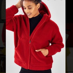 Fabletics Fuzzy Red Zip Hoodie Lotta Cocoon